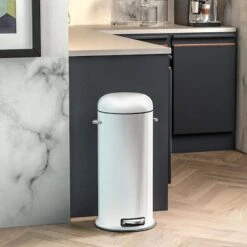 White Round Retro Pedal Bin, 30l -Cleaning Essentials Sales white round retro pedal bin 30l 3