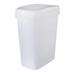 White Storage Rectangle Slim Swing Lid Trash Bin, 50l
