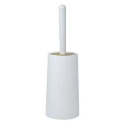 White Toilet Brush With Bamboo Lid