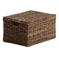 Woven Abaca Storage Basket With Lid, Large