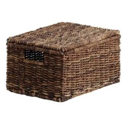 Woven Abaca Storage Basket With Lid, Medium