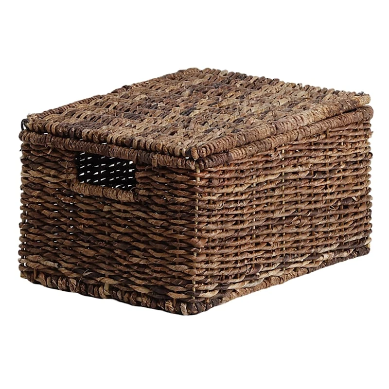 Woven Abaca Storage Basket With Lid, Medium 3 Woven Abaca Storage Basket With Lid, Medium