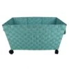 Woven Band Laundry Basket With Wheels, Turquoise -Cleaning Essentials Sales woven band laundry basket with wheels turquoise