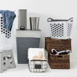 Woven Band Laundry Hamper With Lid & Removable Liner, Dark Grey -Cleaning Essentials Sales woven band laundry hamper with lid removable liner dark grey 2